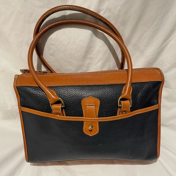Dooney & Bourke Navy Blue and Brown Leather Hand Bag - Picture 3 of 13